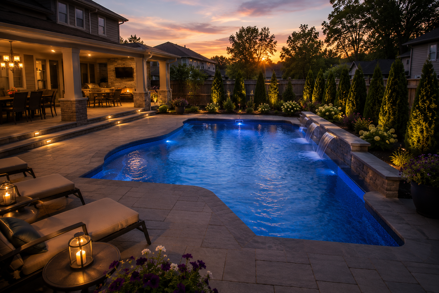 Beautiful pool at sunset by High Tide
